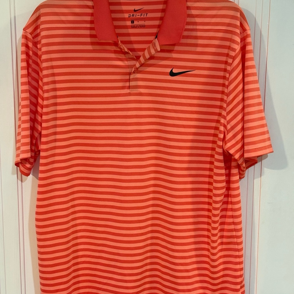 Nike Orange Striped Polo Shirt Sporty Casual Wear Golf Shirt XL